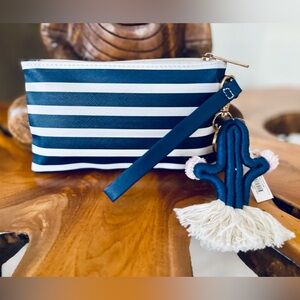 Striped Navy Blue and White wristketbwith Tassel